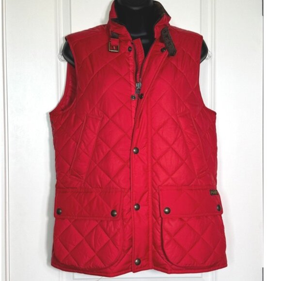 Polo Ralph Lauren Red Quilted Vest Sleeveless Jacket Womens M Medium - Picture 1 of 7
